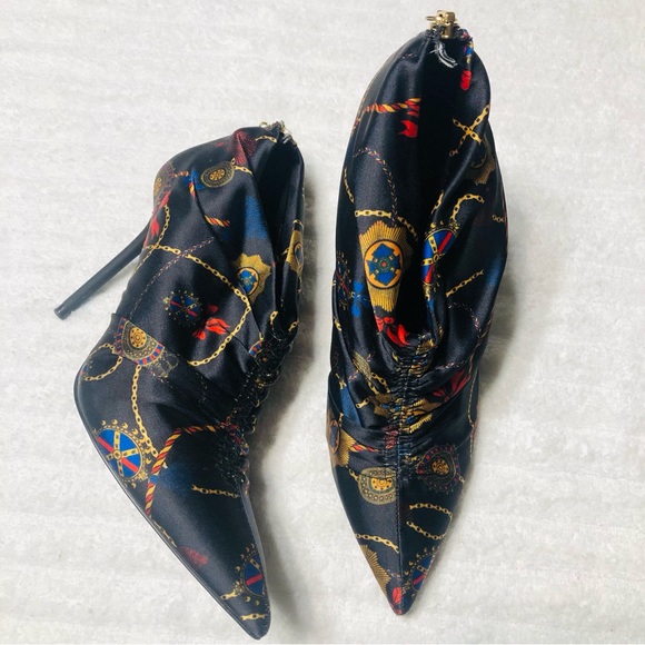 ZARA Black Ankle Boots Multi Scarf Print Satin Bootie Heels. Size 36 - Picture 9 of 14
